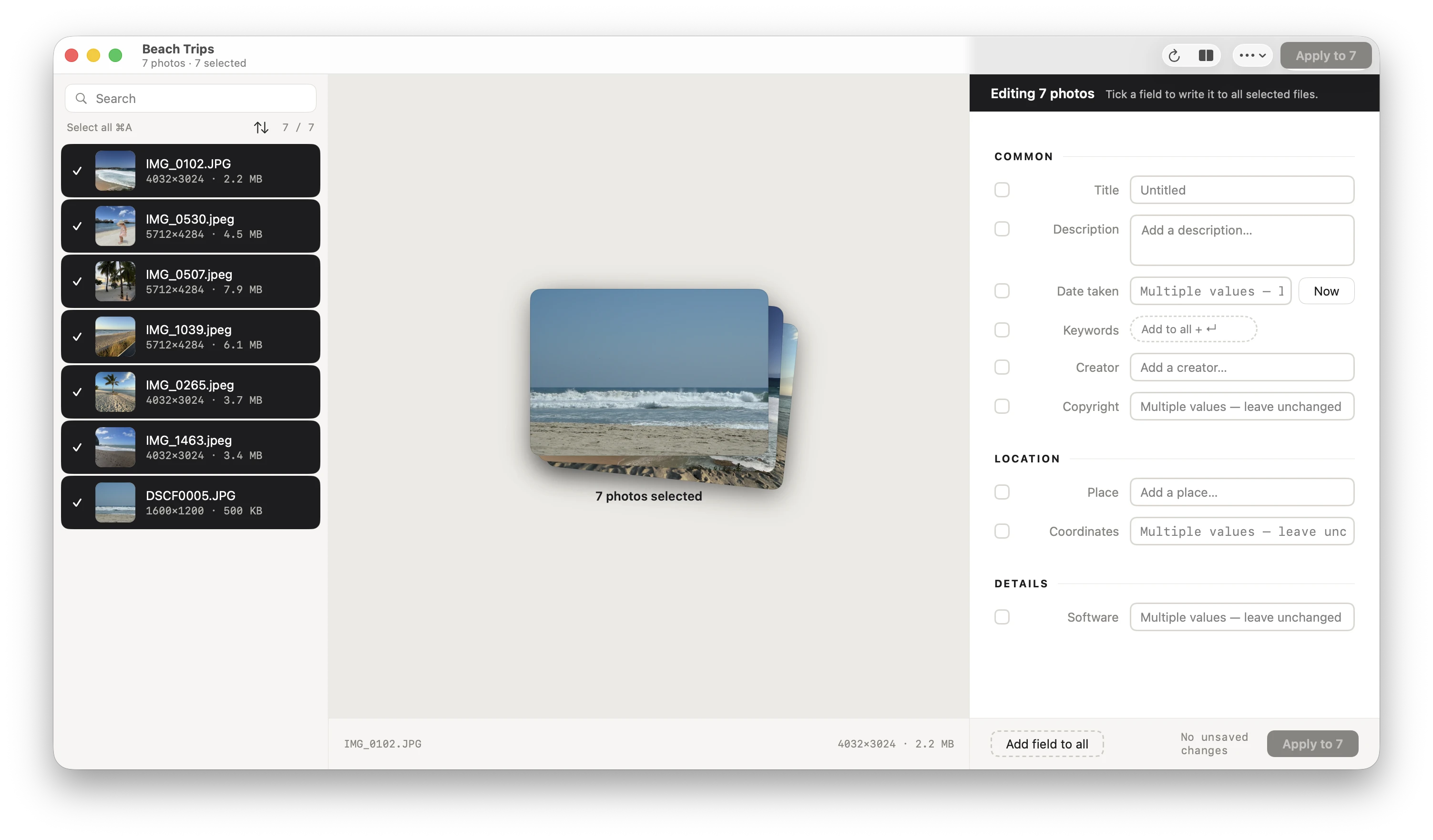 SimpleMeta batch editing multiple photos